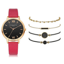 Load image into Gallery viewer, 5pcs Set Top Style Fashion Women's Luxury Leather Band Analog Quartz WristWatch Ladies Watch Women Dress Reloj Mujer Black Clock
