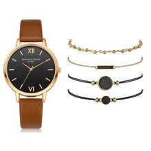 Load image into Gallery viewer, 5pcs Set Top Style Fashion Women's Luxury Leather Band Analog Quartz WristWatch Ladies Watch Women Dress Reloj Mujer Black Clock
