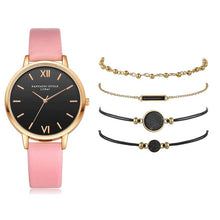 Load image into Gallery viewer, 5pcs Set Top Style Fashion Women's Luxury Leather Band Analog Quartz WristWatch Ladies Watch Women Dress Reloj Mujer Black Clock
