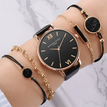 Load image into Gallery viewer, 5pcs Set Top Style Fashion Women's Luxury Leather Band Analog Quartz WristWatch Ladies Watch Women Dress Reloj Mujer Black Clock
