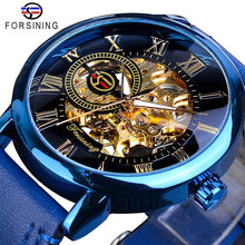 Load image into Gallery viewer, Forsining Transparent Blue Men Mechanical Watch Ultra Thin Analog Hand Wind Genuine Leather Strap Sport Casual Male Reloj Hombre

