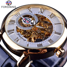 Load image into Gallery viewer, Forsining Transparent Blue Men Mechanical Watch Ultra Thin Analog Hand Wind Genuine Leather Strap Sport Casual Male Reloj Hombre
