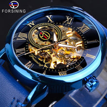 Load image into Gallery viewer, Forsining Transparent Blue Men Mechanical Watch Ultra Thin Analog Hand Wind Genuine Leather Strap Sport Casual Male Reloj Hombre
